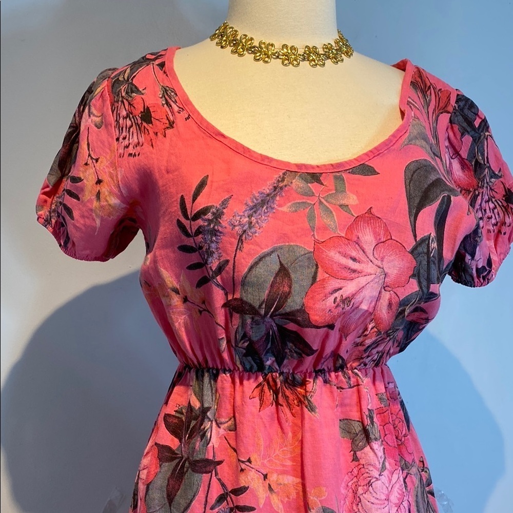 Marisa & Marie 100% linen puff sleeve maxi dress floral size small NWT - Picture 3 of 14